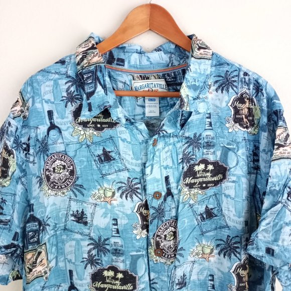 Margaritaville Hawaiian Button Down Shirt Size XXL Men's Blue Rayon - Picture 2 of 7